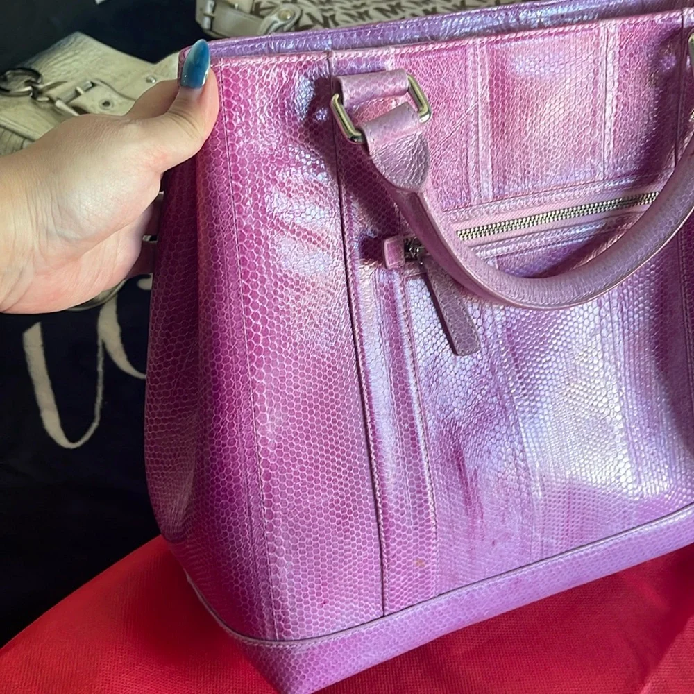 RARE NINA RAYE 90s VINTAGE DESIGNER Pink Satchel Bag  GENUINE SEA SNAKE SKIN